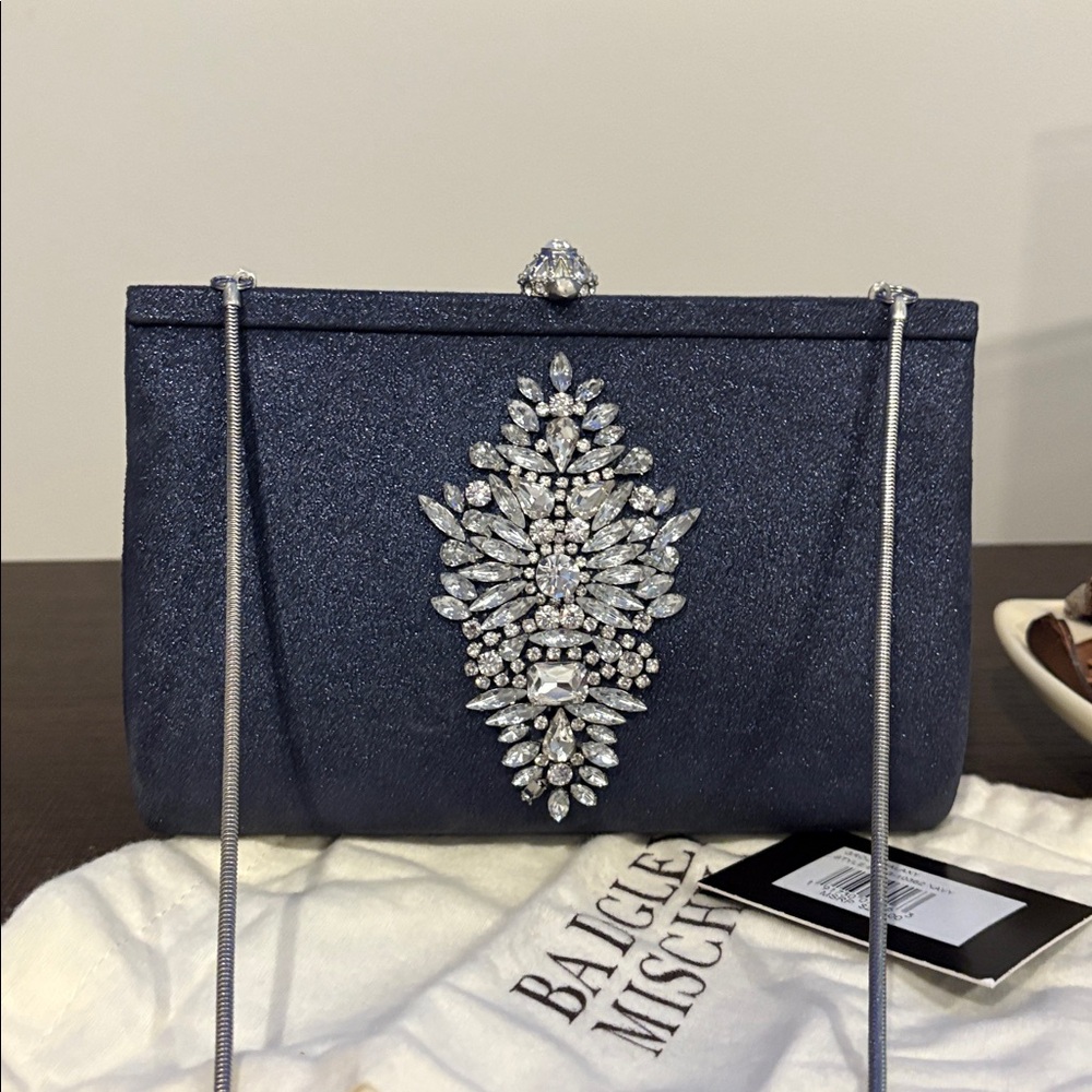 Badgley Mischka Navy Crystal-Embellished Evening Clutch - Picture 6 of 6